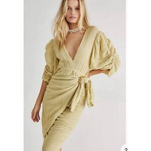 Jen's Pirate Booty Hillview MINI Dress Yellow Boho Vintage Puff Sleeve Size M
